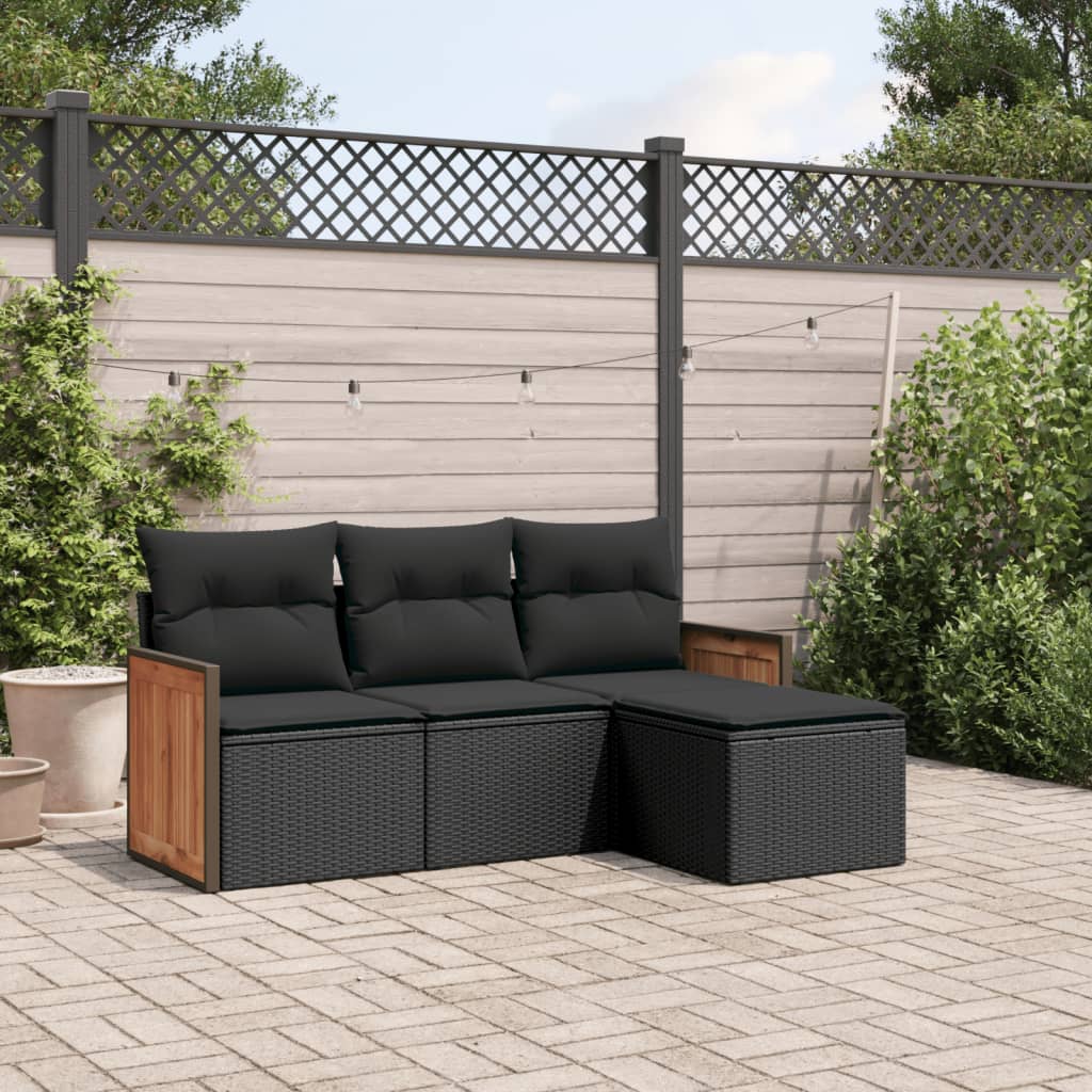 Set De Sofás De Jardín 4 Pzas Y Cojines Ratán Sintético