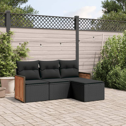 Set De Sofás De Jardín 4 Pzas Y Cojines Ratán Sintético