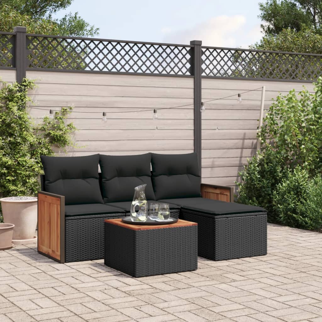 Set De Sofás De Jardín 4 Pzas Y Cojines Ratán Sintético