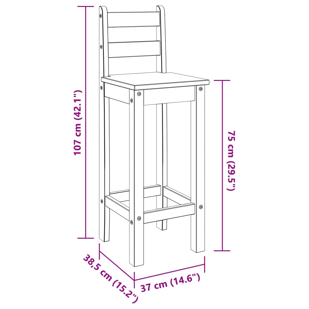 Taburetes Altos 2 Uds Madera Maciza De Pino