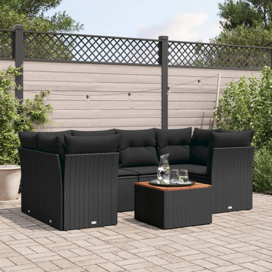 Set De Comedor De Jardín 7 Pzas Y Cojines Ratán Sintético