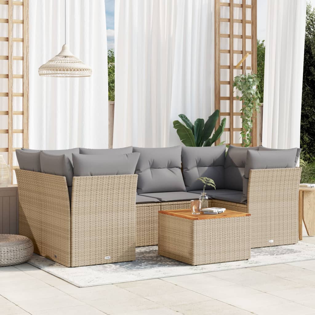 Set De Comedor De Jardín 7 Pzas Y Cojines Ratán Sintético