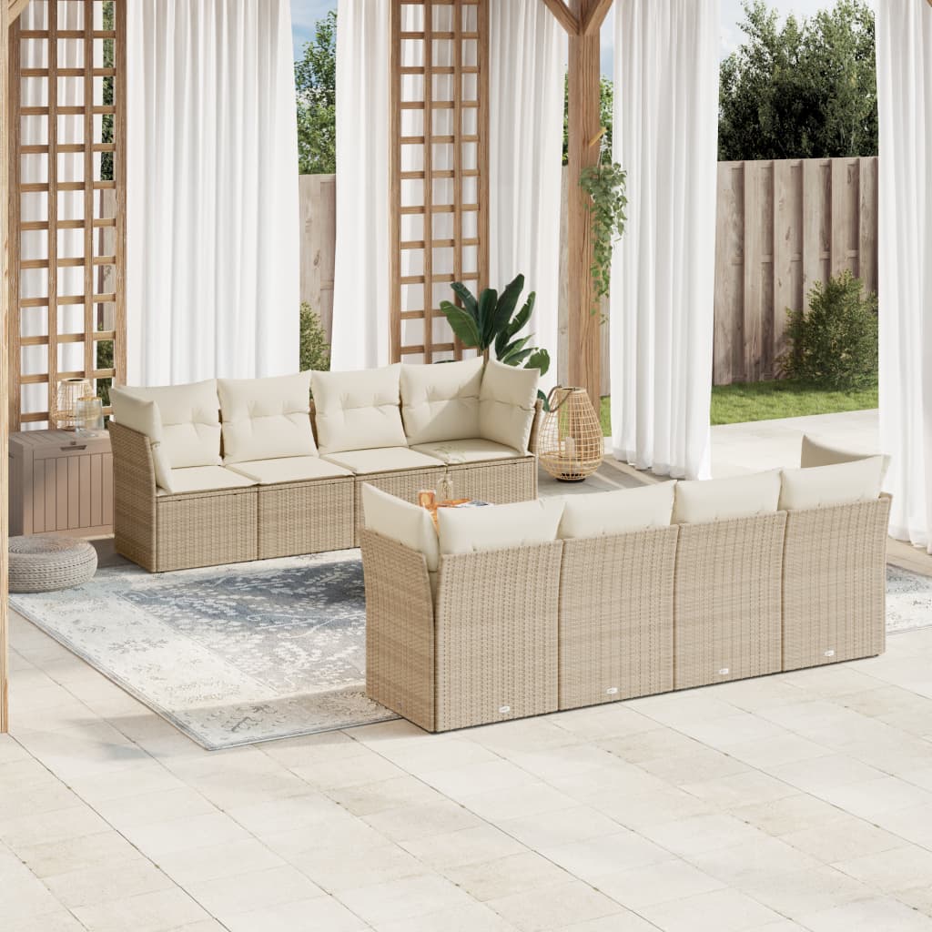 Set De Sofás De Jardín 9 Pzas Con Cojines Ratán Sintético