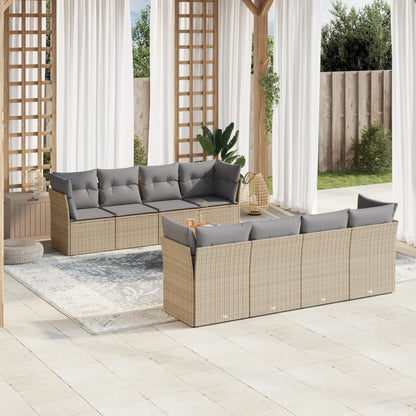 Set De Sofás De Jardín 9 Pzas Con Cojines Ratán Sintético