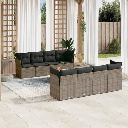 Set De Sofás De Jardín 9 Pzas Con Cojines Ratán Sintético