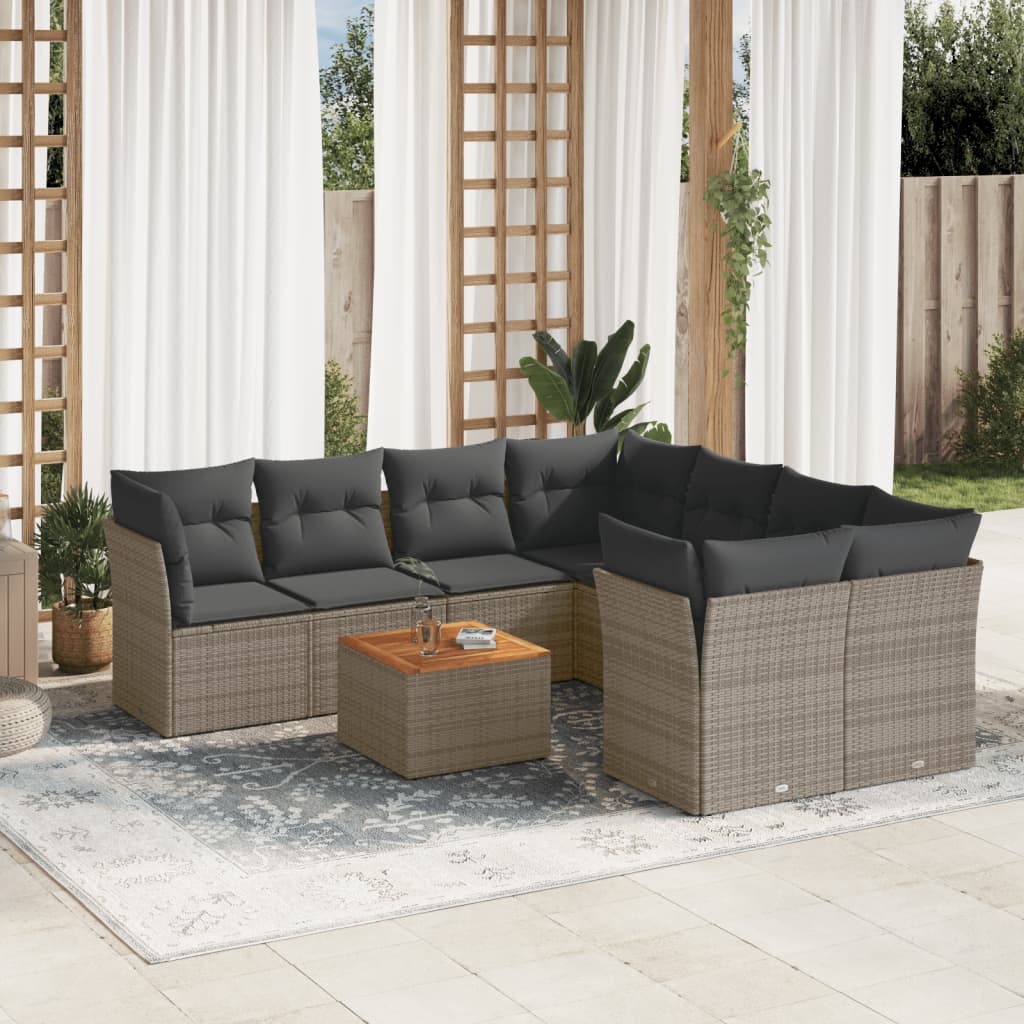 Set De Sofás De Jardín 9 Pzas Con Cojines Ratán Sintético