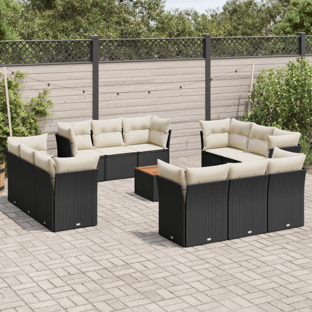 Set Sofás De Jardín Con Cojines 13 Pzas Ratán Sintético Beige