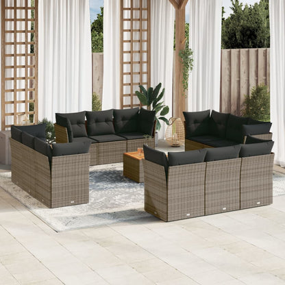 Set Sofás De Jardín Con Cojines 13 Pzas Ratán Sintético Beige