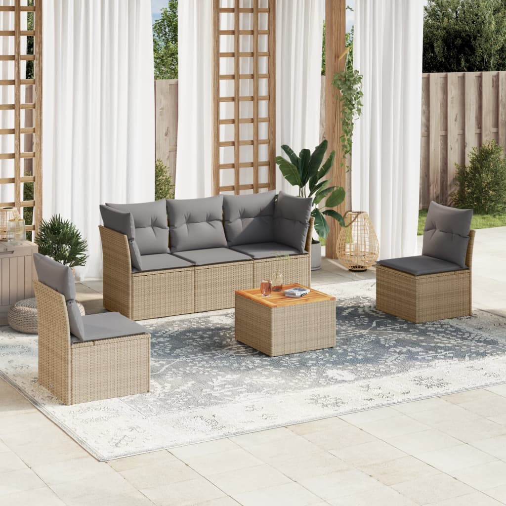 Set De Sofás De Jardín 6 Piezas Y Cojines Ratán Sintético