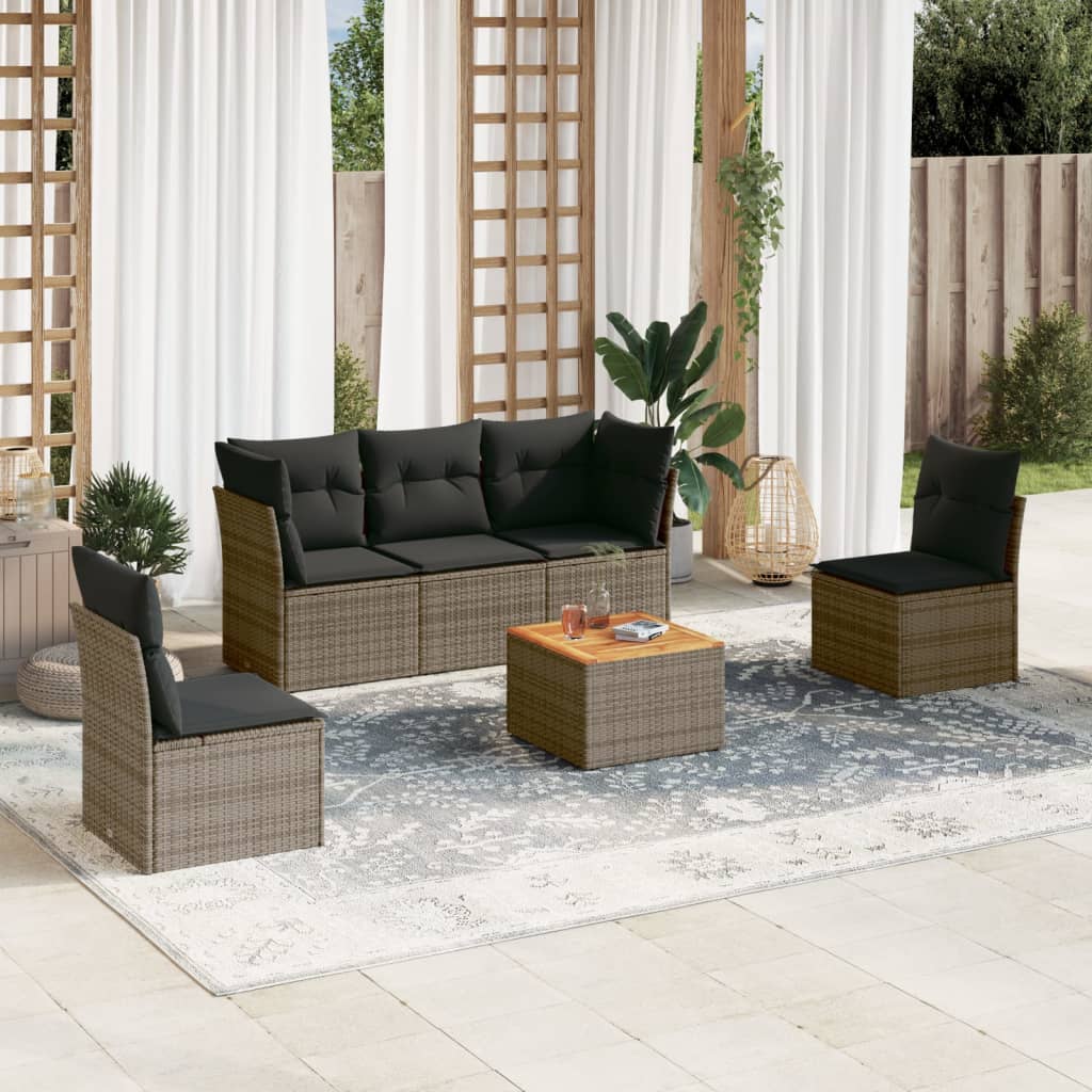 Set De Sofás De Jardín 6 Piezas Y Cojines Ratán Sintético