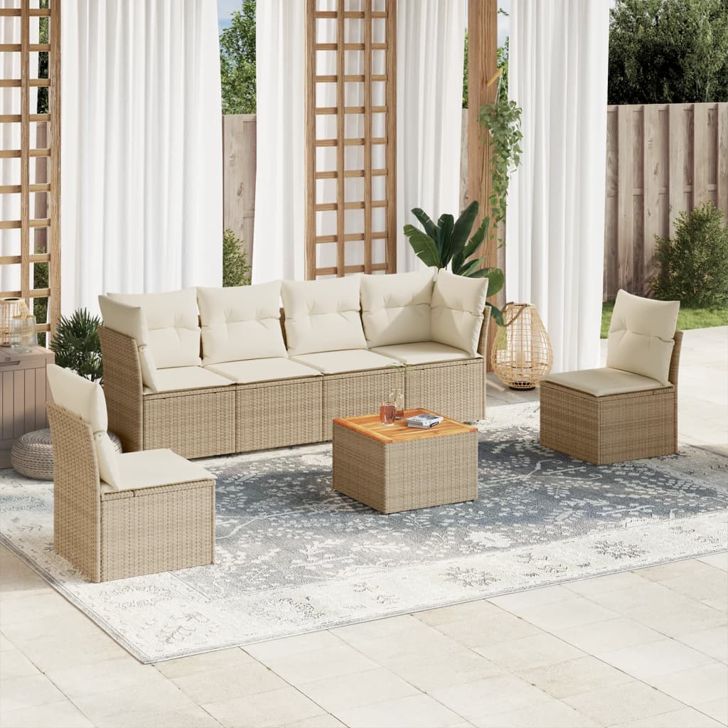 Set Sofás De Jardín 7 Piezas Y Cojines Ratán Sintético