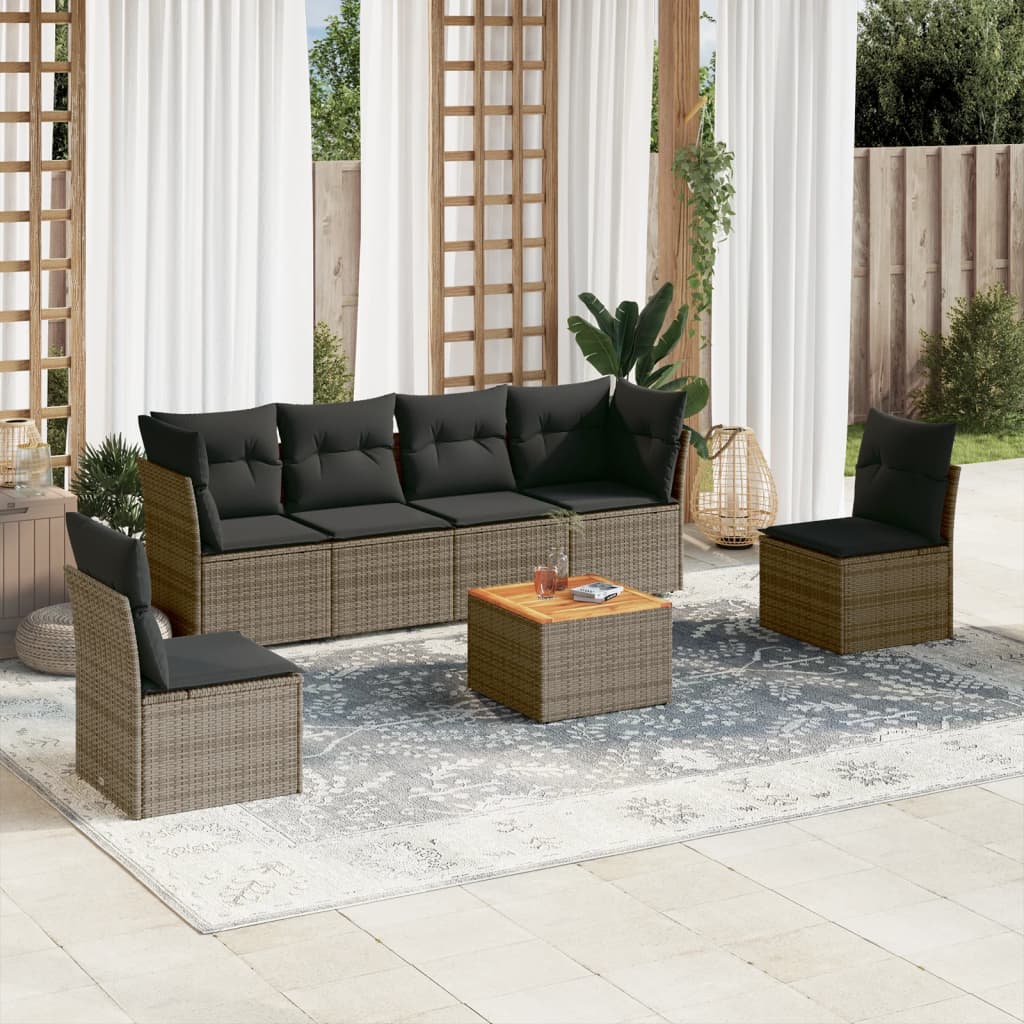 Set Sofás De Jardín 7 Piezas Y Cojines Ratán Sintético