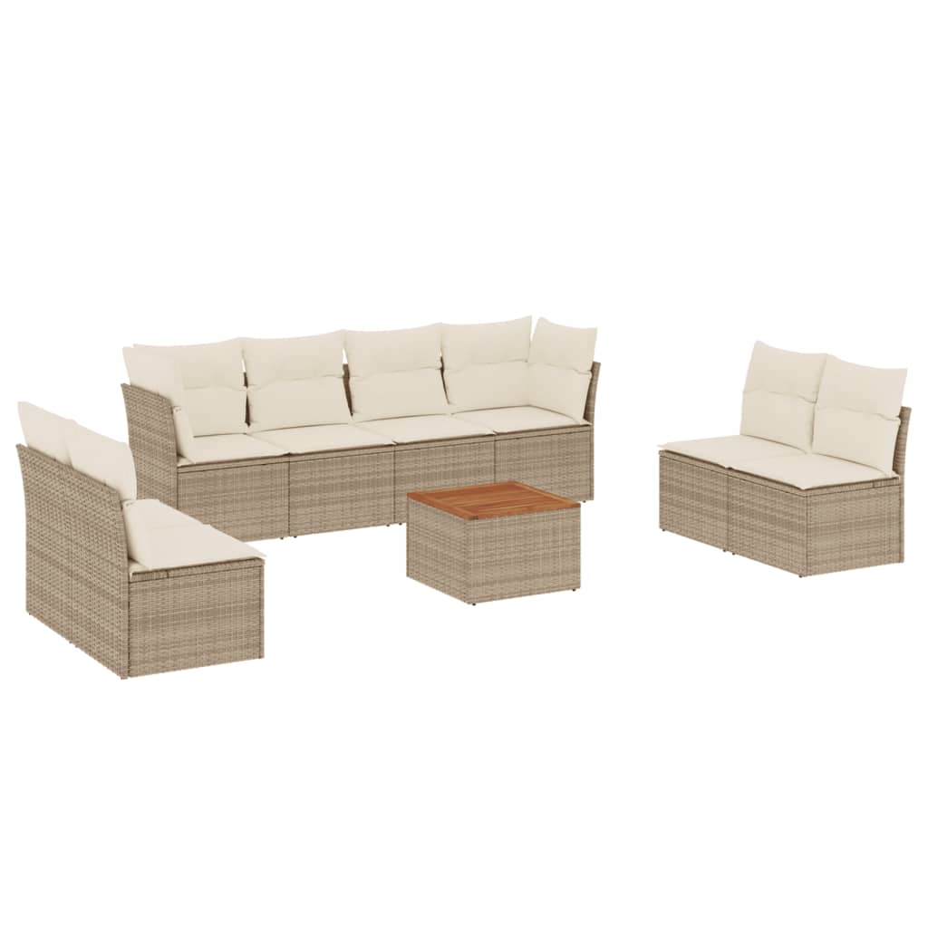 Set De Sofás De Jardín 9 Pzas Con Cojines Ratán Sintético Beige