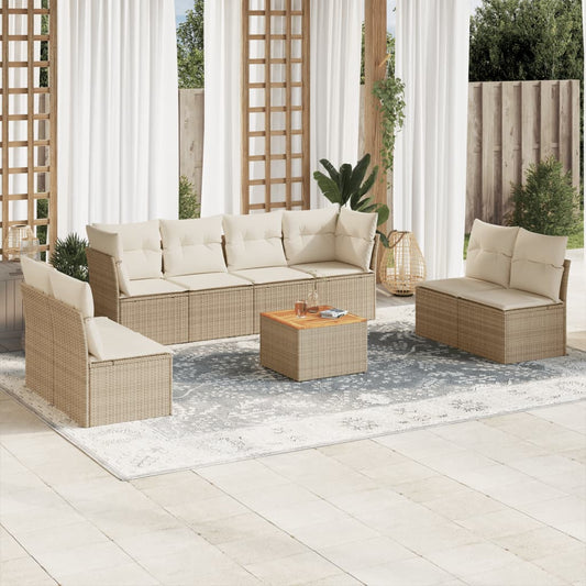 Set De Sofás De Jardín 9 Pzas Con Cojines Ratán Sintético Beige