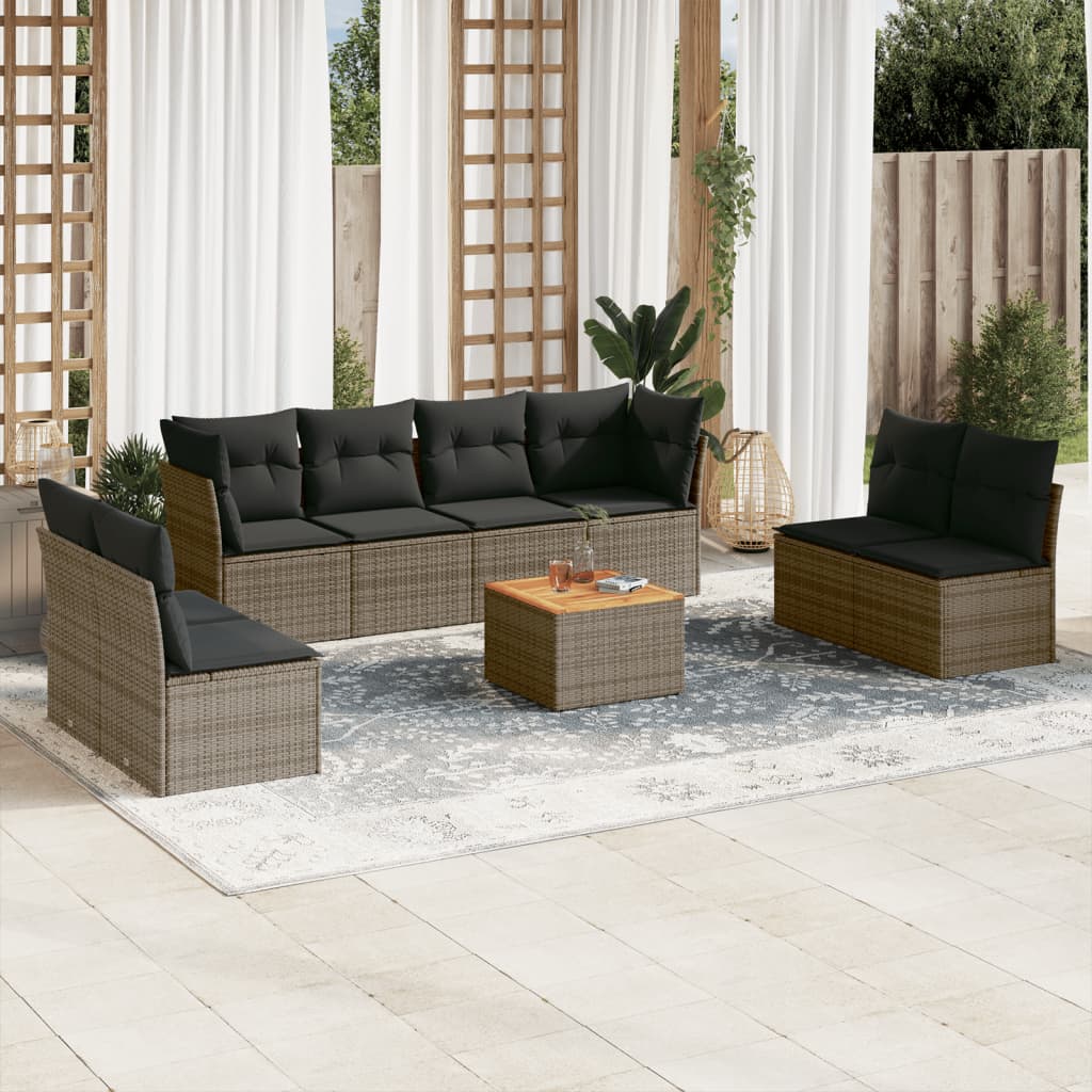 Set De Sofás De Jardín 9 Pzas Con Cojines Ratán Sintético Beige