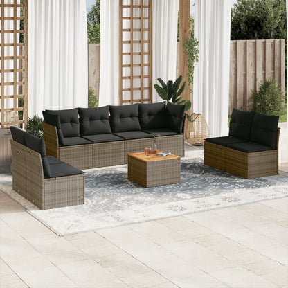 Set De Sofás De Jardín 9 Pzas Con Cojines Ratán Sintético Beige