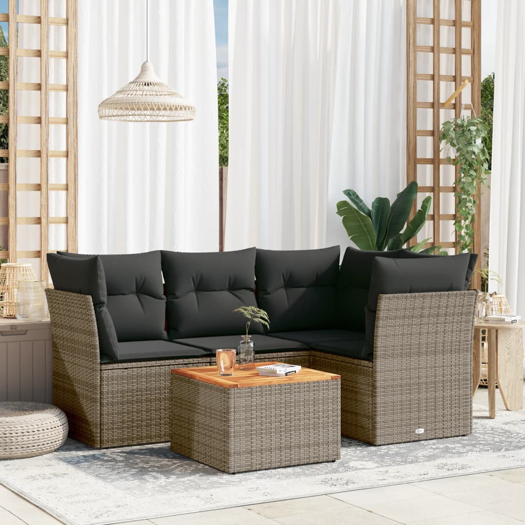 Set De Muebles De Jardín 5 Pzas Y Cojines Ratán Sintético