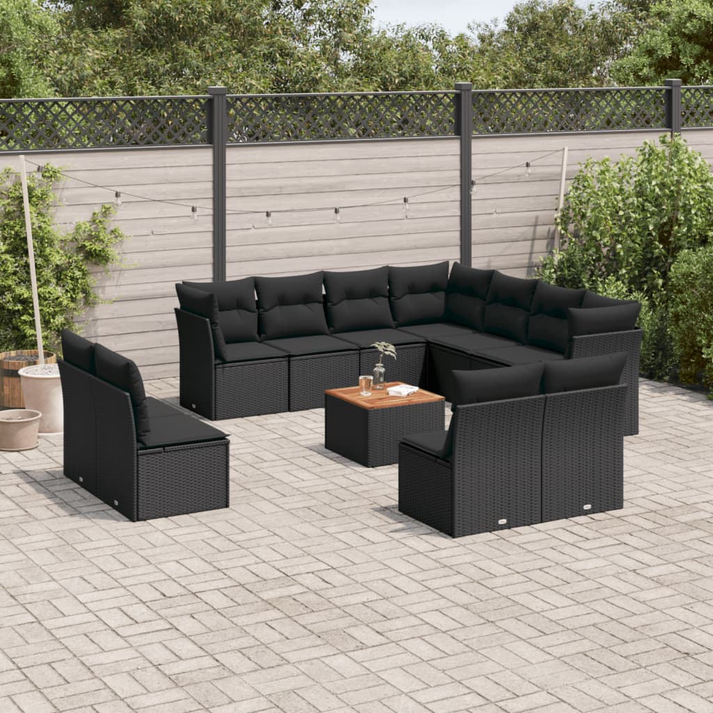 Set De Sofás De Jardín 12 Pzas Y Cojines Ratán Sintético Marrón