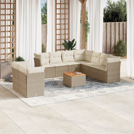 Juego De Sofás Jardín Con Cojines Beige 10 Pzas Ratán Sintético