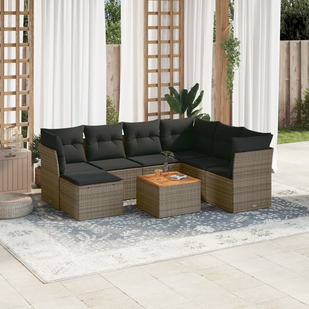 Juego De Sofás De Jardín Con Cojines Beige 8 Pzas Ratán Pe