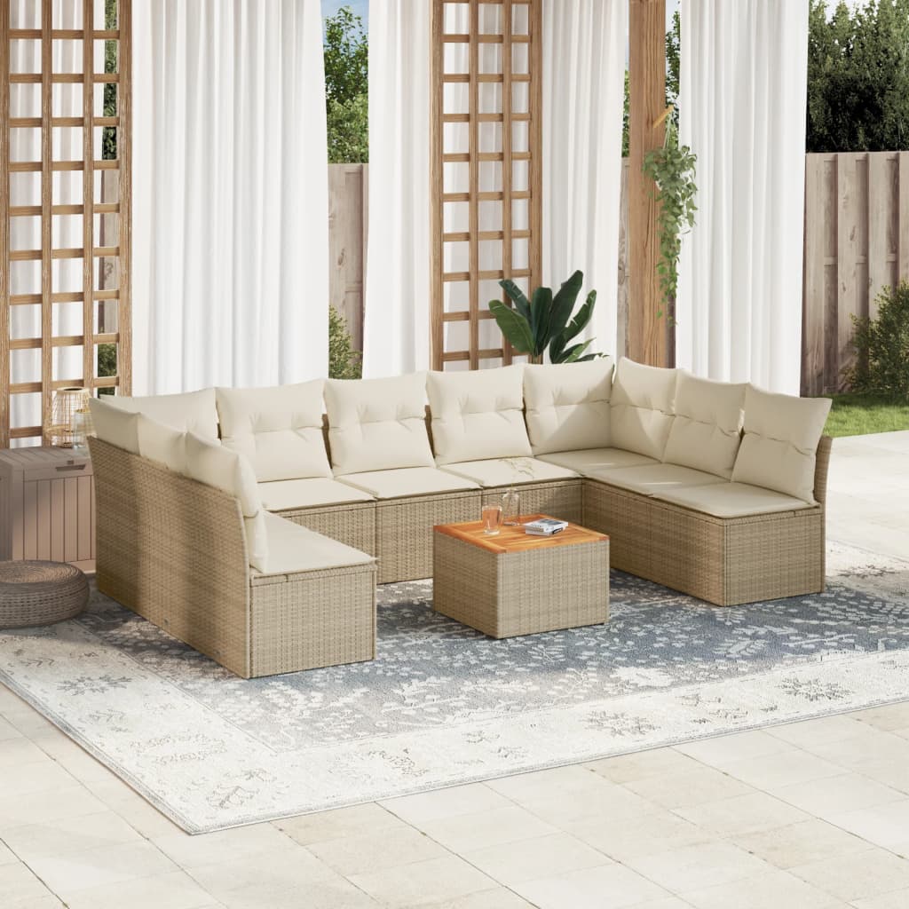 Juego De Sofás Jardín Con Cojines Beige 10 Pzas Ratán Sintético