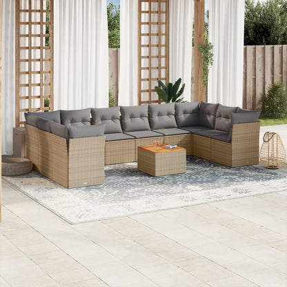 Set De Sofás De Jardín 11 Pzas Y Cojines Ratán Sintético Negro