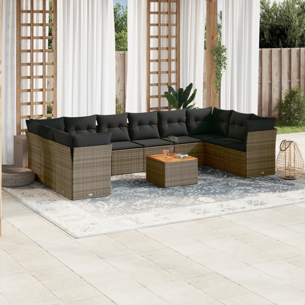 Set De Sofás De Jardín 11 Pzas Y Cojines Ratán Sintético Negro