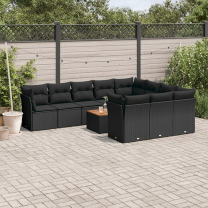 Set De Sofás De Jardín 11 Pzas Y Cojines Ratán Sintético Negro