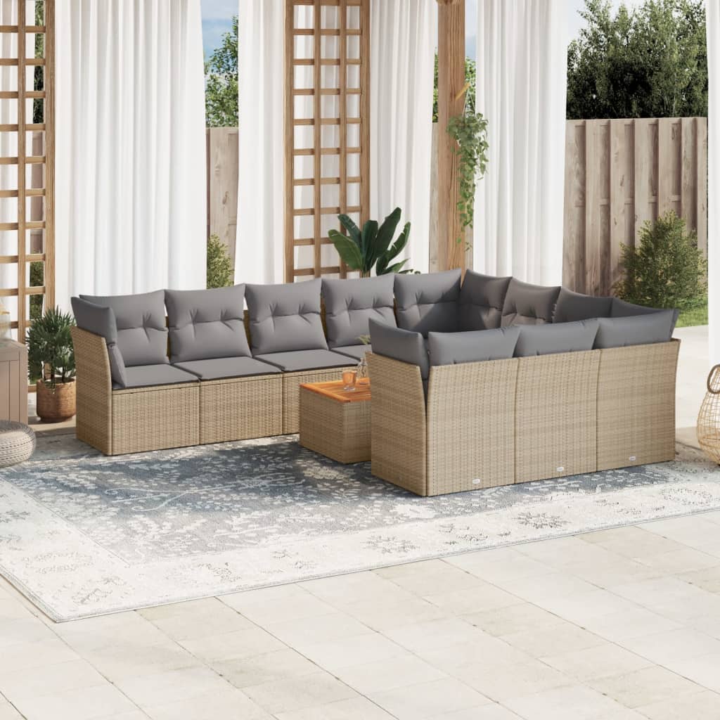 Set De Sofás De Jardín 11 Pzas Y Cojines Ratán Sintético Negro