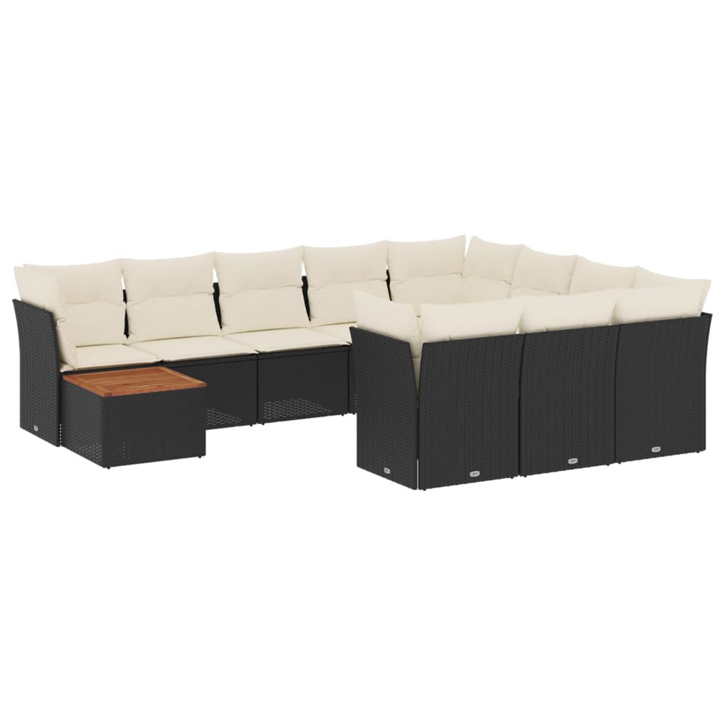 Set De Sofás De Jardín 11 Pzas Y Cojines Ratán Sintético Negro