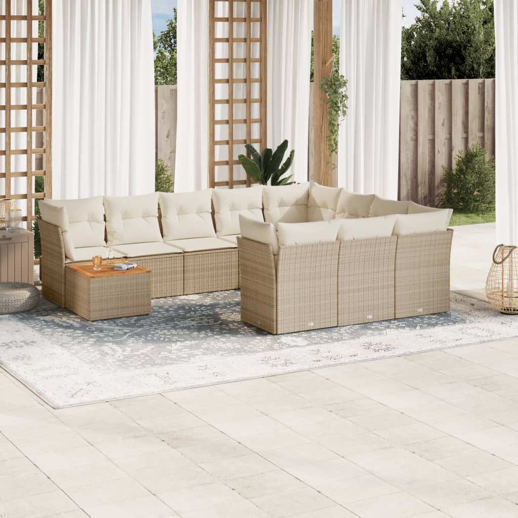 Set De Sofás De Jardín 11 Pzas Y Cojines Ratán Sintético Negro
