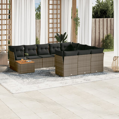 Set De Sofás De Jardín 11 Pzas Y Cojines Ratán Sintético Negro