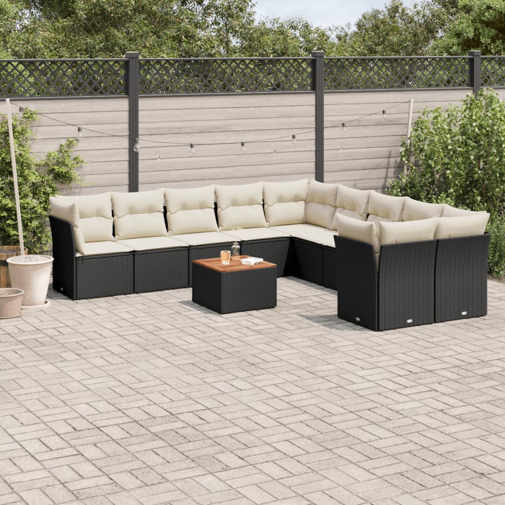 Set De Sofás De Jardín 11 Pzas Y Cojines Ratán Sintético Negro