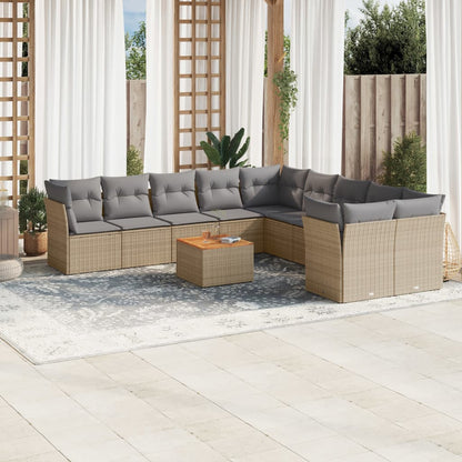 Set De Sofás De Jardín 11 Pzas Y Cojines Ratán Sintético Negro