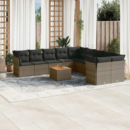 Set De Sofás De Jardín 11 Pzas Y Cojines Ratán Sintético Negro