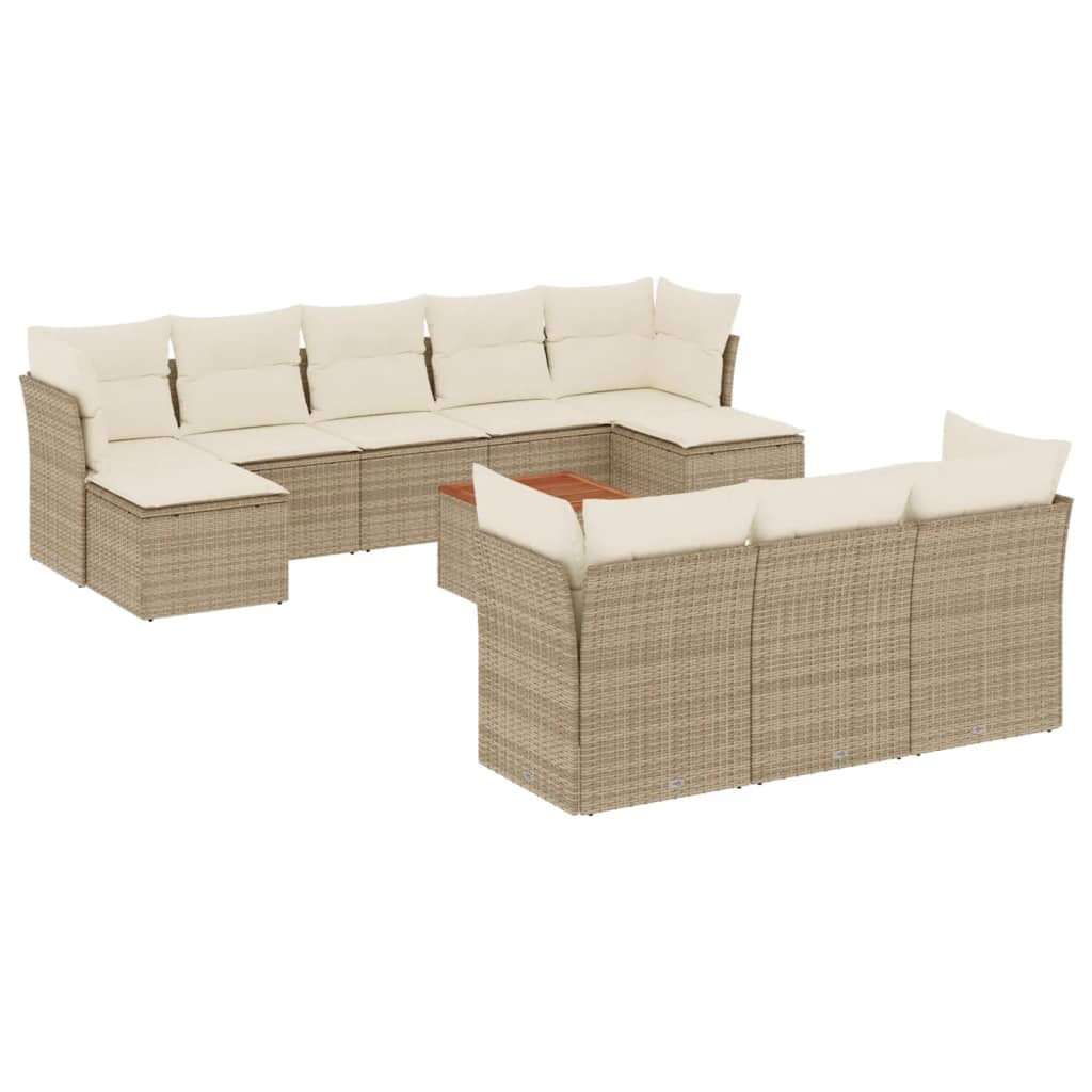 Set De Sofás De Jardín 11Pzas Con Cojines Ratán Sintético Beige