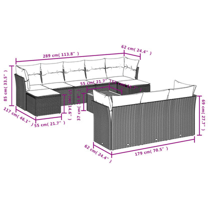 Set De Sofás De Jardín 11Pzas Con Cojines Ratán Sintético Beige