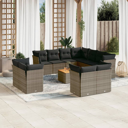 Set De Sofás De Jardín 12 Pzas Y Cojines Ratán Sintético Marrón