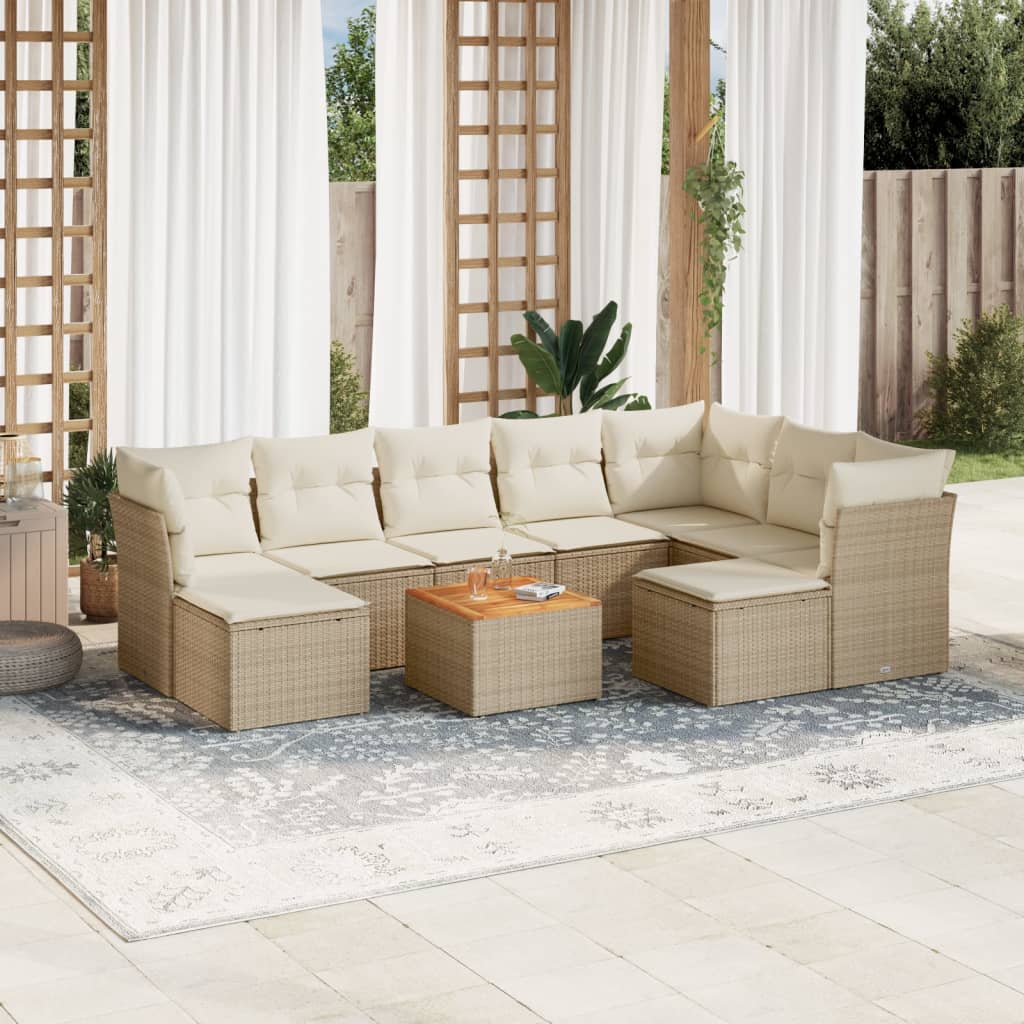 Juego De Sofás Jardín Con Cojines Beige 10 Pzas Ratán Sintético