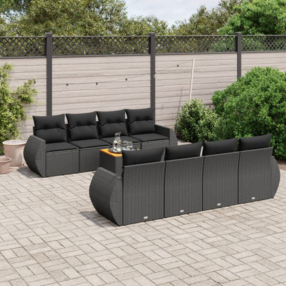 Set De Muebles De Jardín 9 Pzas Y Cojines Ratán Sintético