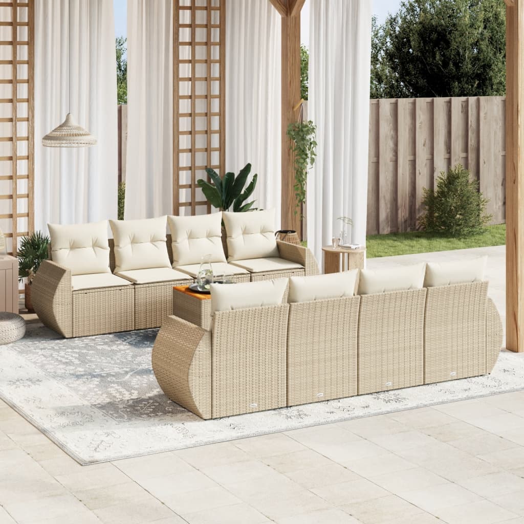 Set De Muebles De Jardín 9 Pzas Y Cojines Ratán Sintético