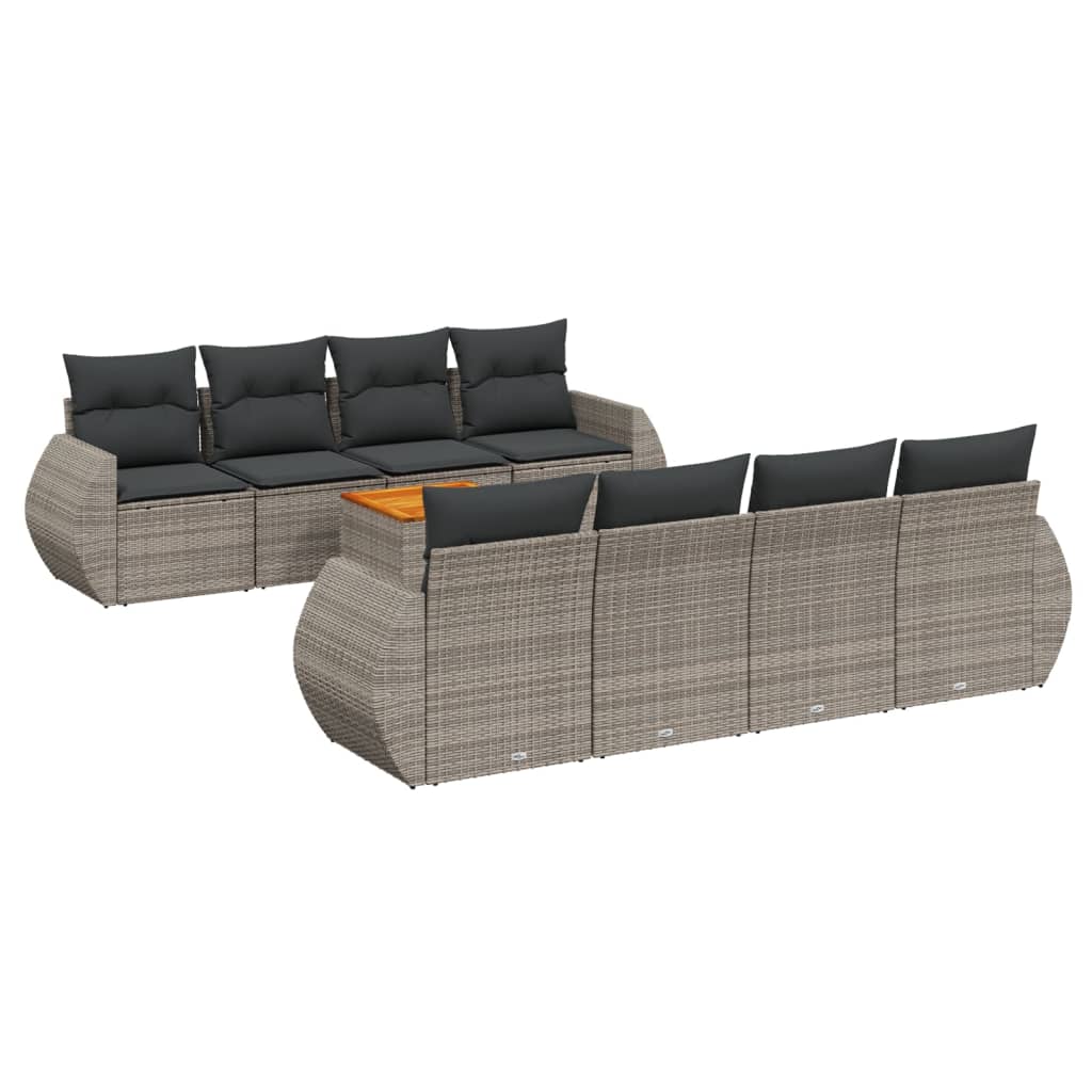 Set De Muebles De Jardín 9 Pzas Y Cojines Ratán Sintético