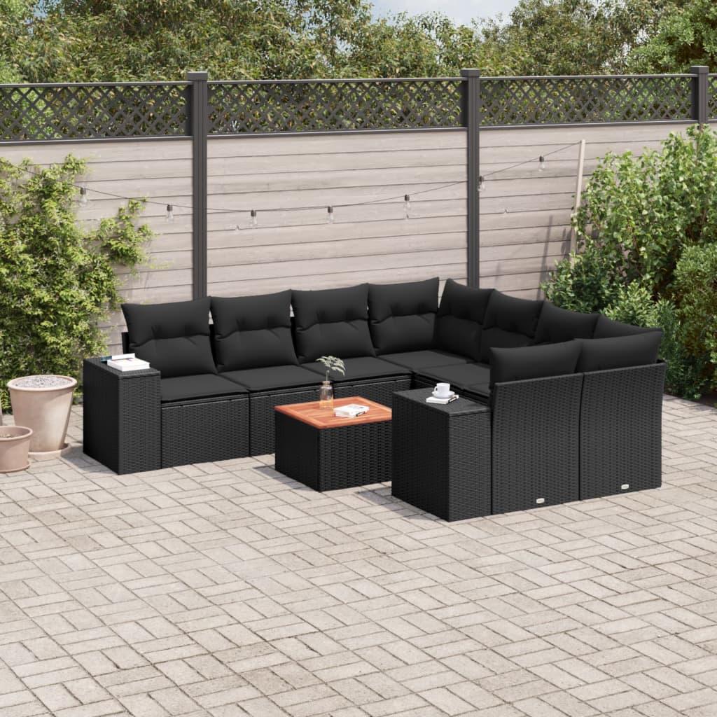 Set De Sofás De Jardín 9 Pzas Con Cojines Ratán Sintético Beige