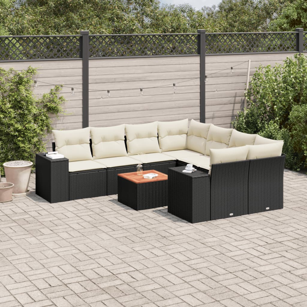 Set De Sofás De Jardín 9 Pzas Con Cojines Ratán Sintético Beige