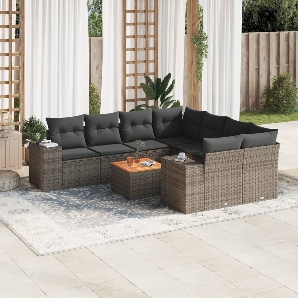 Set De Sofás De Jardín 9 Pzas Con Cojines Ratán Sintético Beige