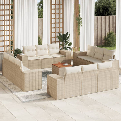 Set Sofás De Jardín Con Cojines 13 Pzas Ratán Sintético Beige