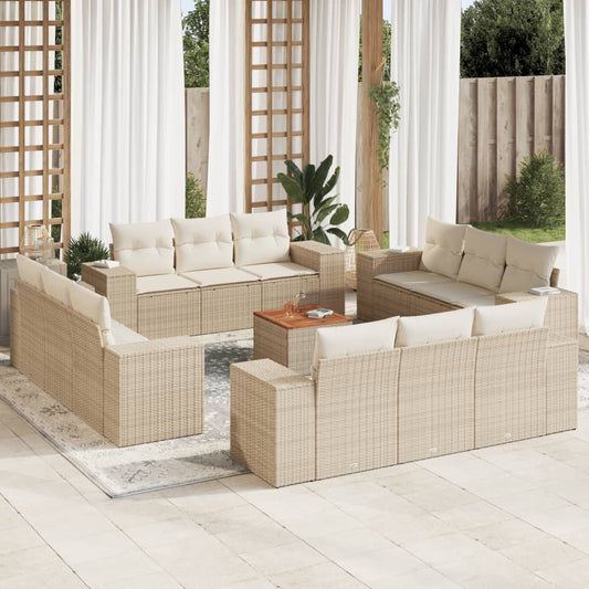 Set Sofás De Jardín Con Cojines 13 Pzas Ratán Sintético Beige