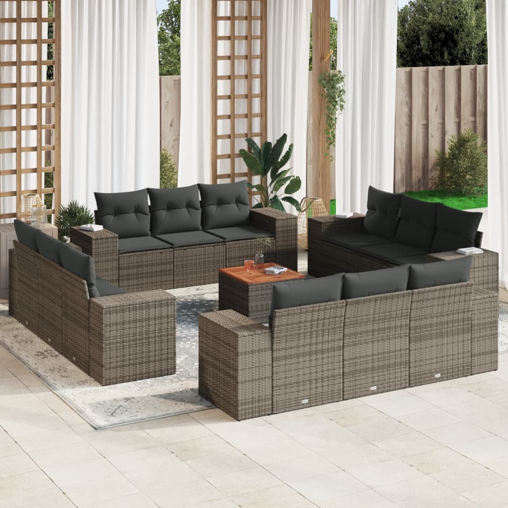 Set Sofás De Jardín Con Cojines 13 Pzas Ratán Sintético Beige