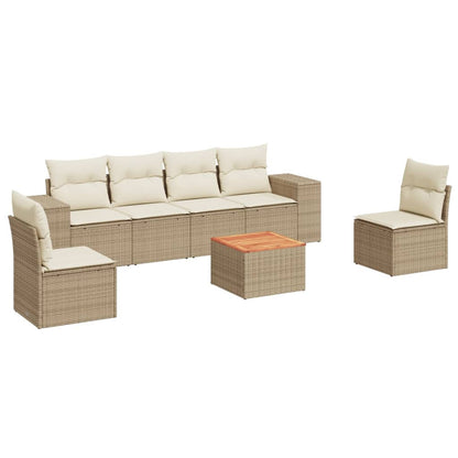 Set Sofás De Jardín 7 Piezas Y Cojines Ratán Sintético Beige
