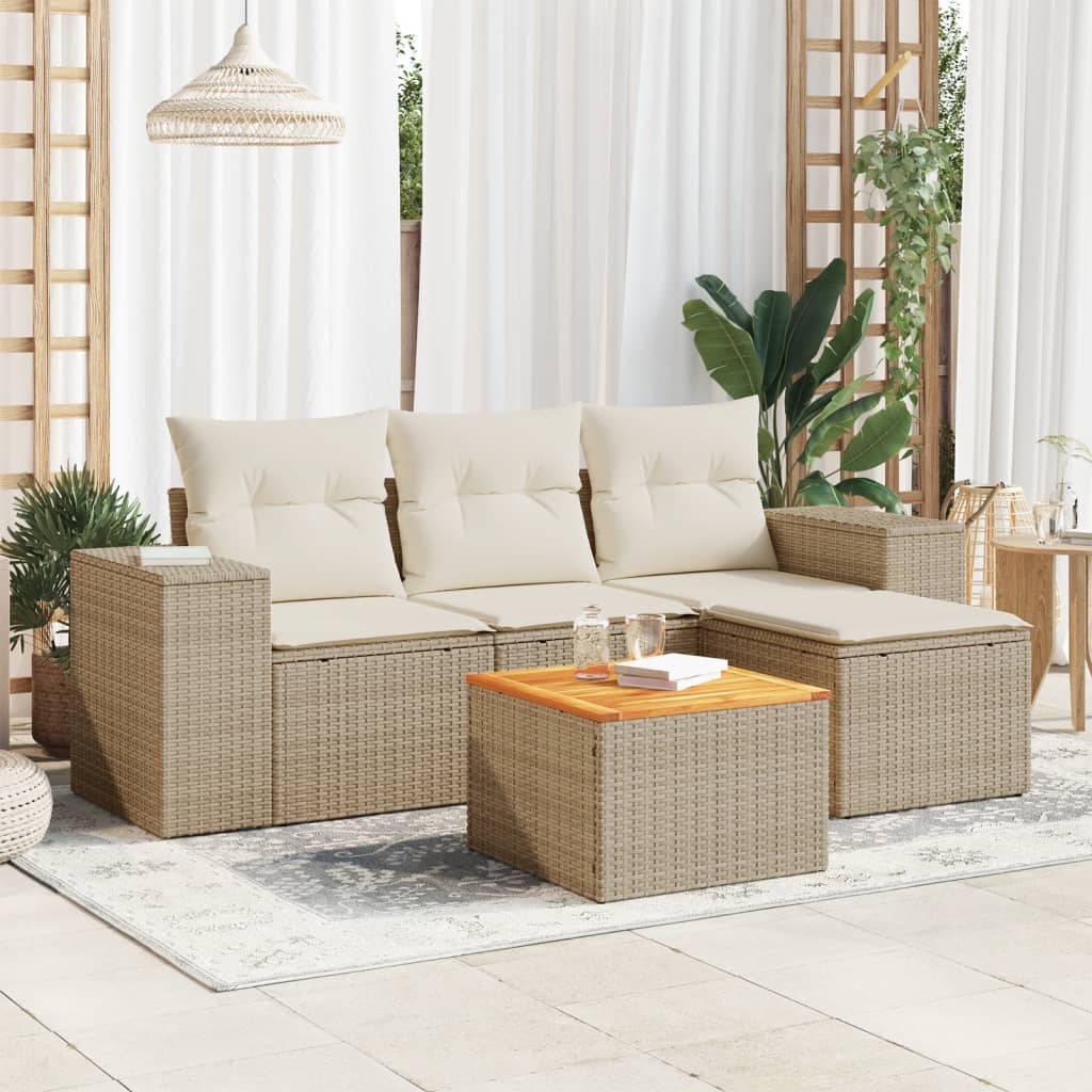 Juego De Sofás Jardín Con Cojines 5 Pzas Ratán Sintético Beige
